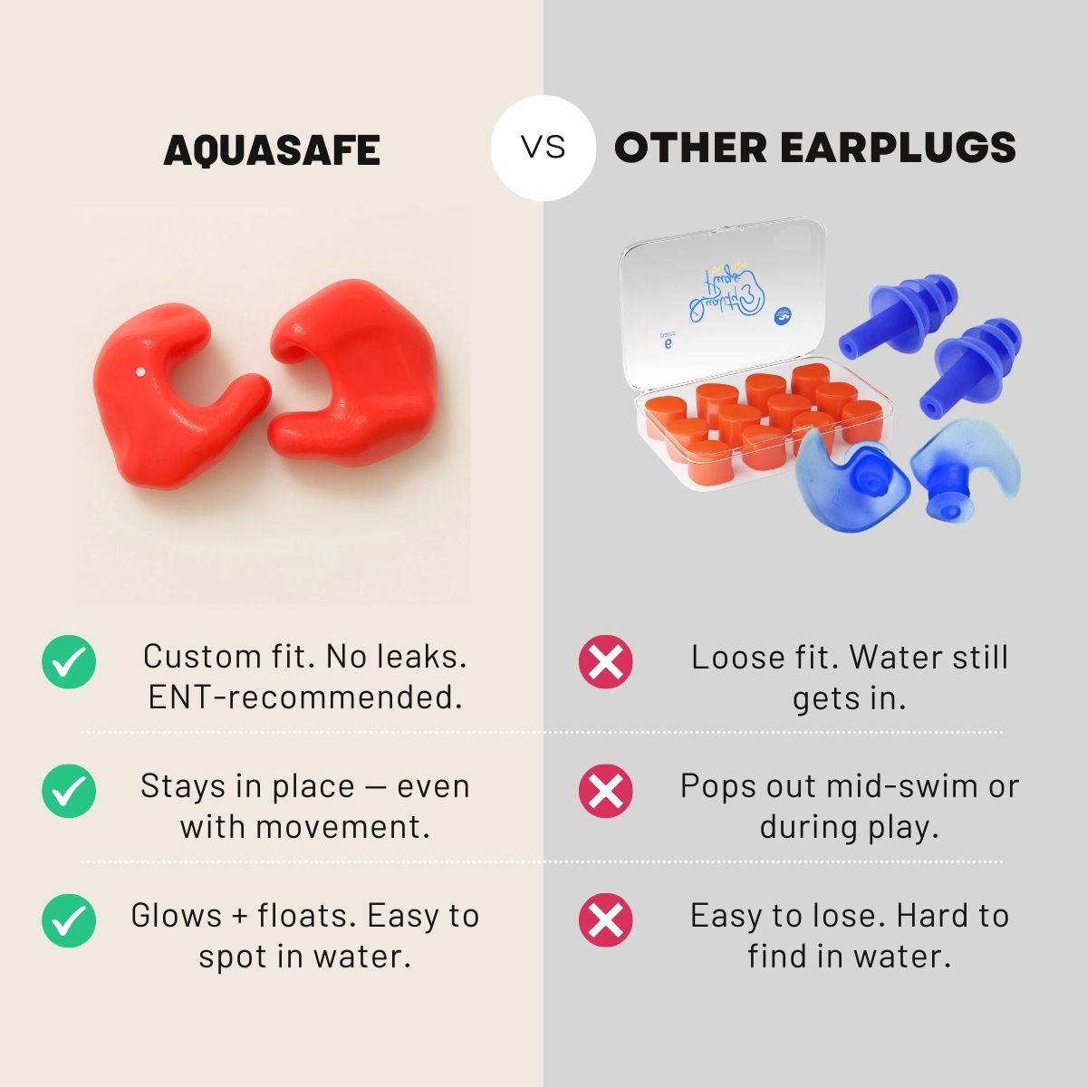 AquaSafe – Solid Custom Earplugs for Swimming