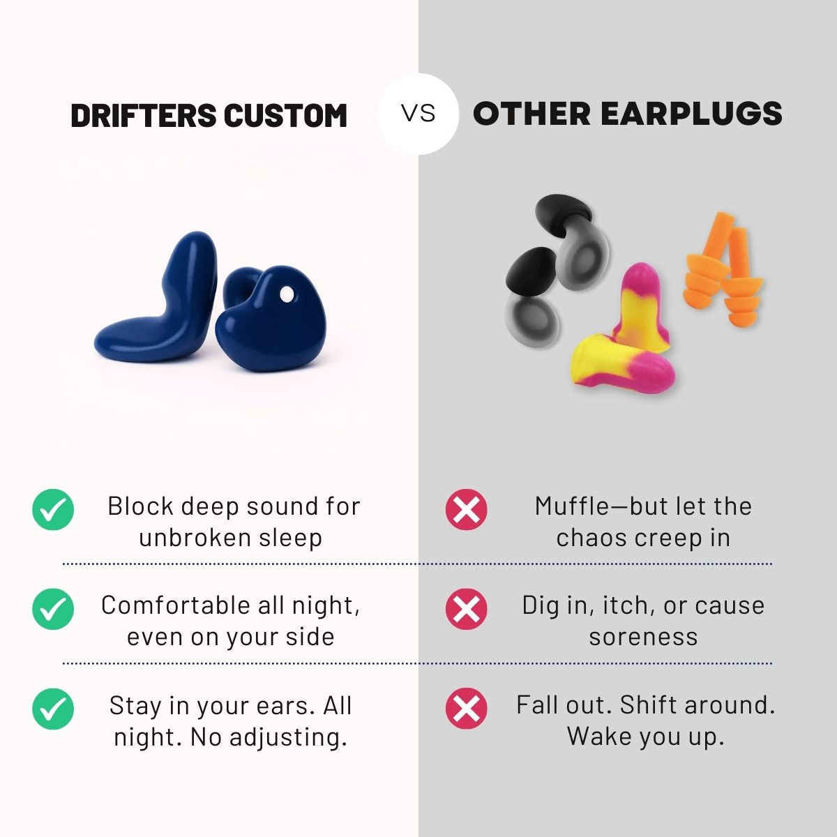 Drifters – Soft Custom Made Earplugs for Side Sleepers